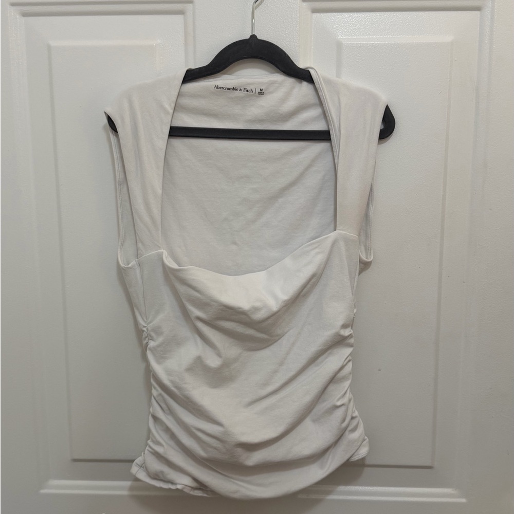 Abercrombie & Fitch Ivory Draped Sleeveless Tank Top